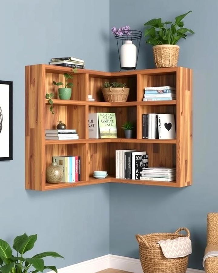 Rustic Wooden Corner Bookshelves