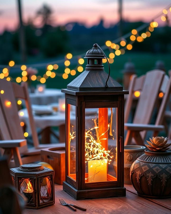 Rustic Wooden Lanterns with Twinkle Lights