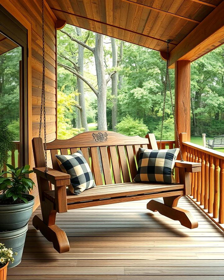 Rustic Wooden Porch Swing