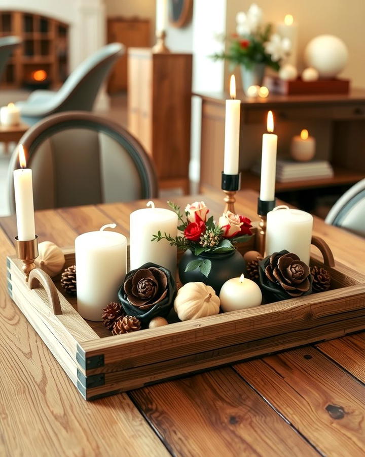 Rustic Wooden Tray with Seasonal Accents