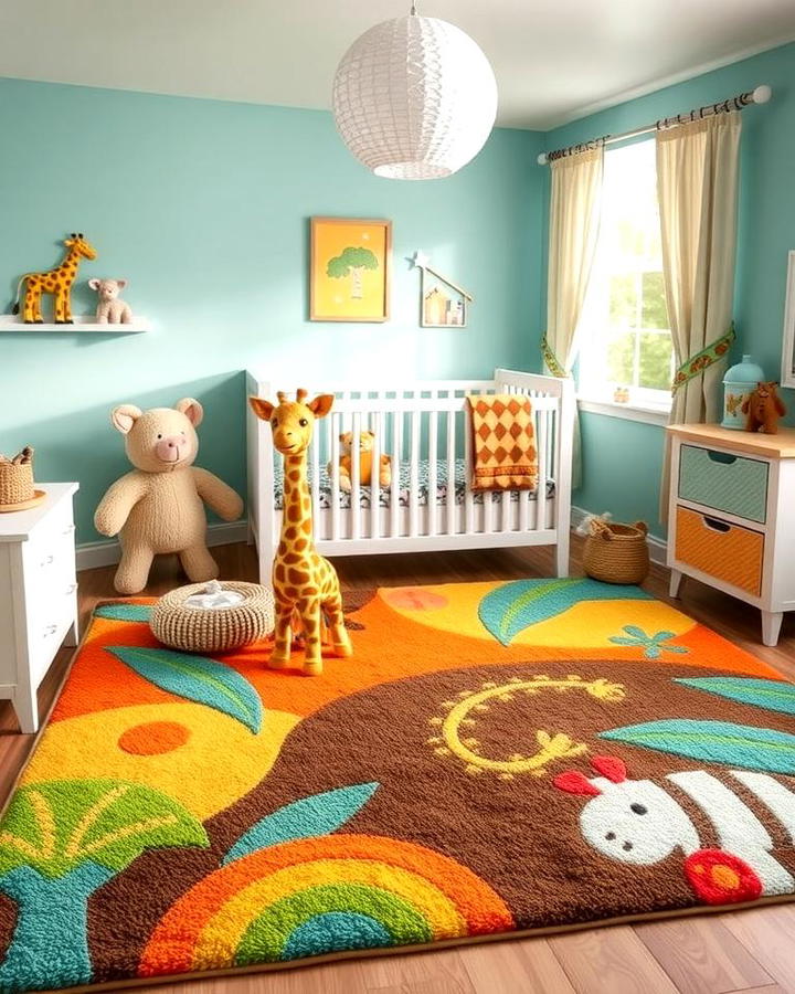 Safari Themed Area Rug with Giraffes