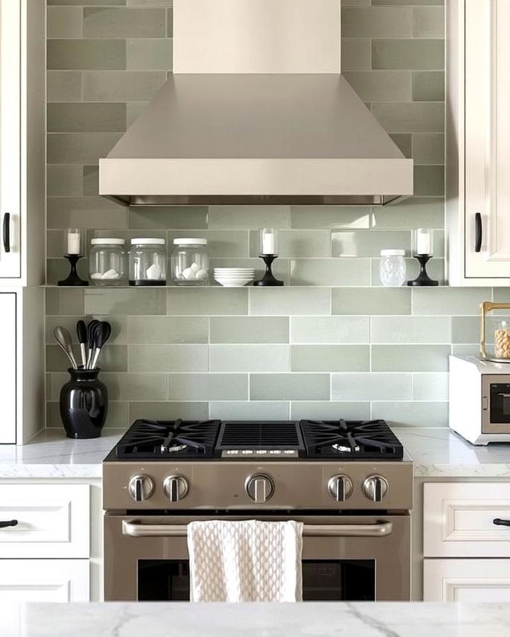 Sage Green Backsplash with Black Accents