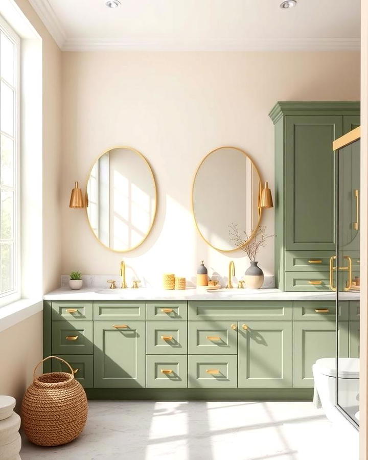 Sage Green Cabinets with Cream Walls