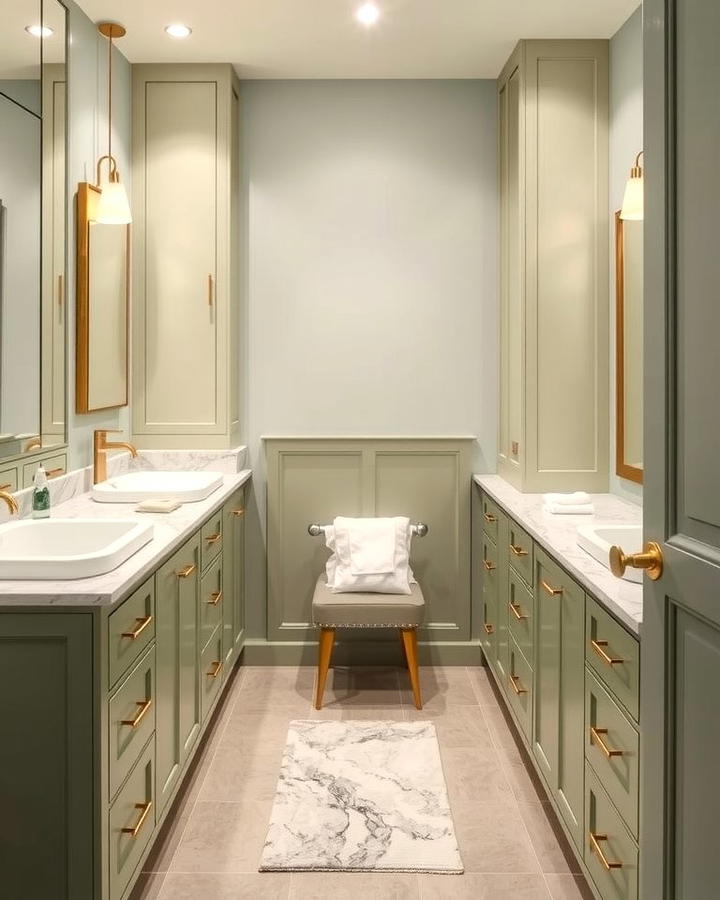 Sage Green Cabinets with Gold Hardware