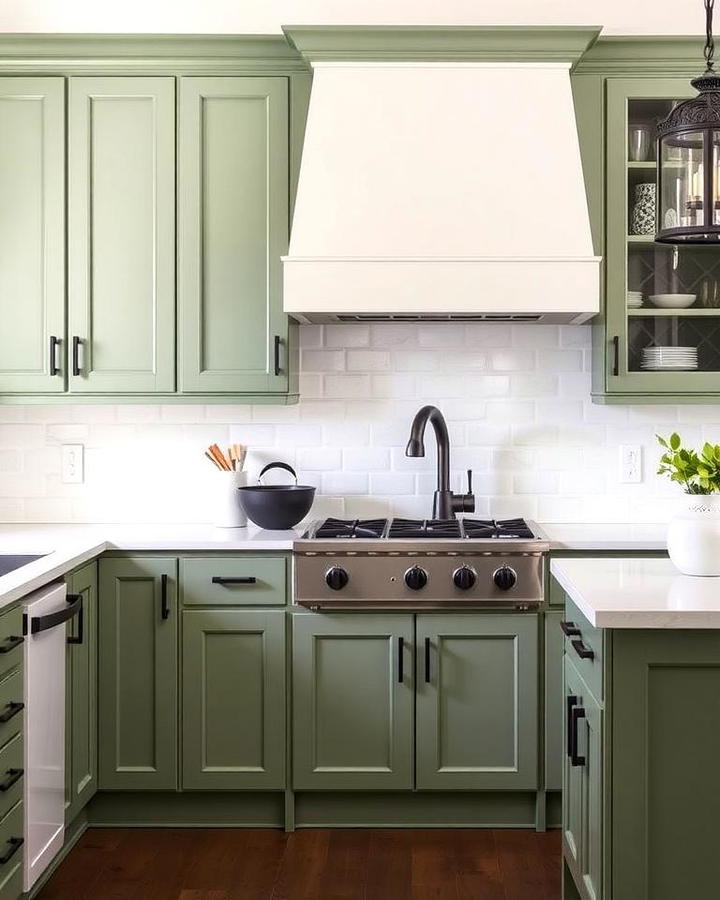 Sage Green Cabinets with Matte Black Hardware