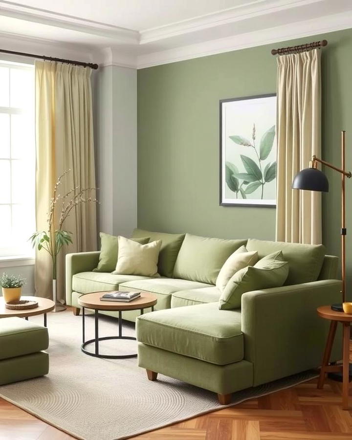 Sage Green Couch in a Monochromatic Scheme