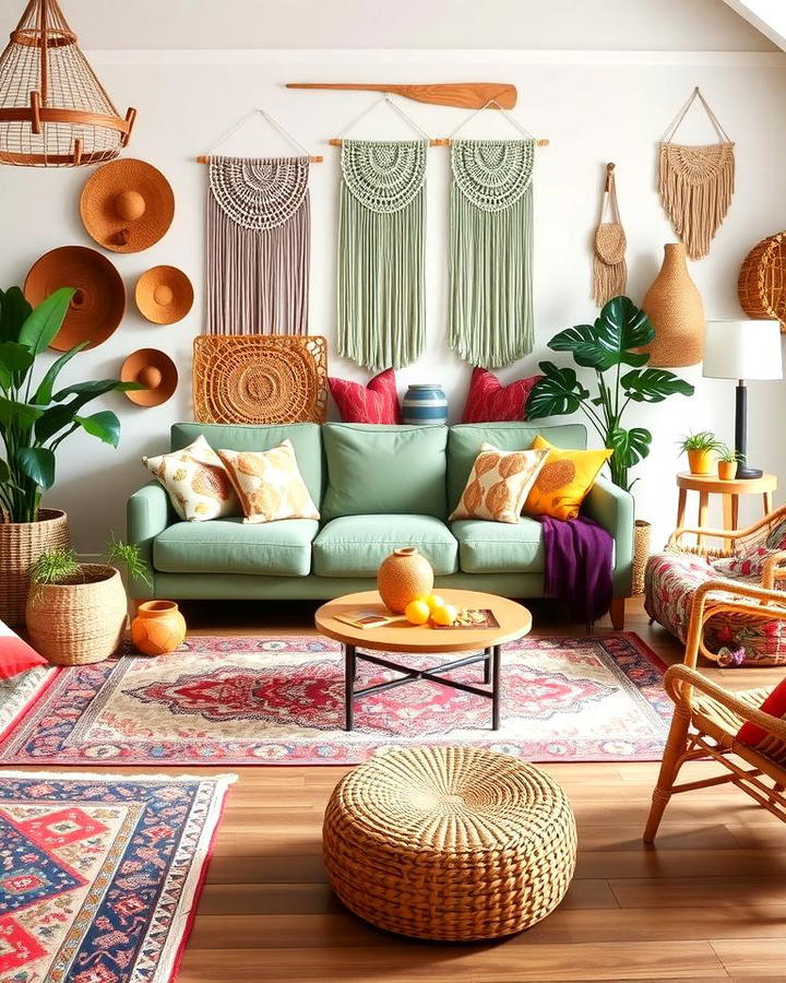 Sage Green Couch with Bohemian Decor