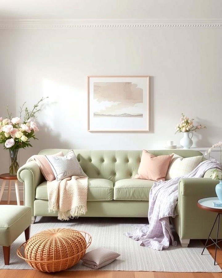 Sage Green Couch with Pastel Accents