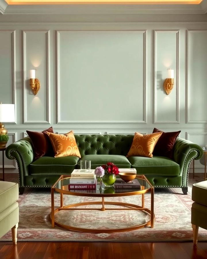 Sage Green Couch with Velvet Textures