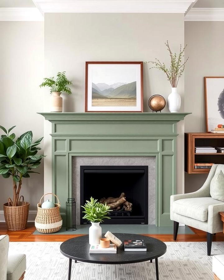 Sage Green Fireplace in a Neutral Room