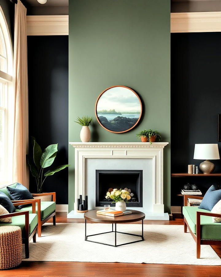 Sage Green Fireplace with Contrasting Wall Colors