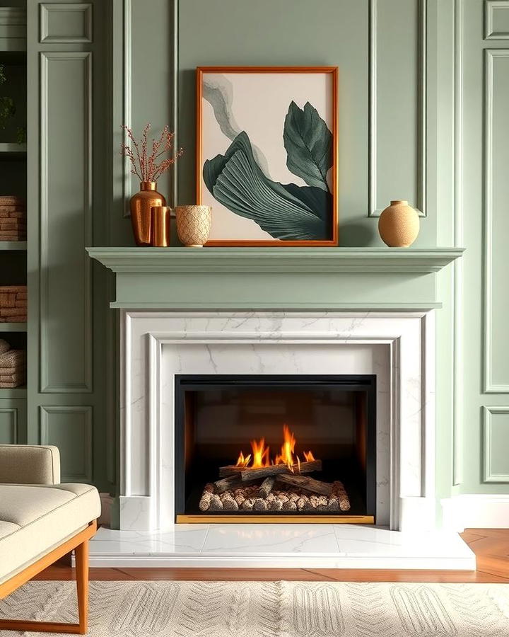 Sage Green Fireplace with Marble Details