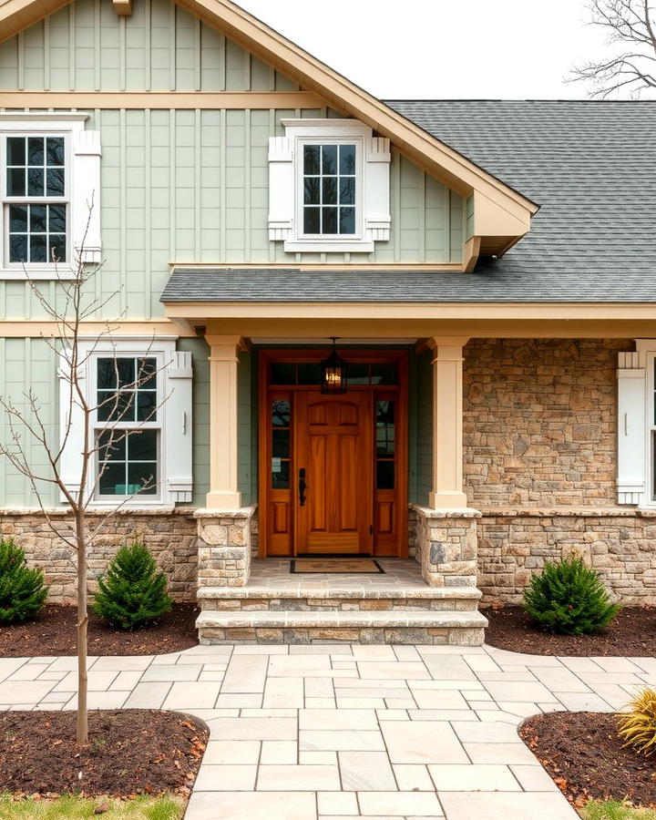 Sage Green Siding with Natural Stone Accents