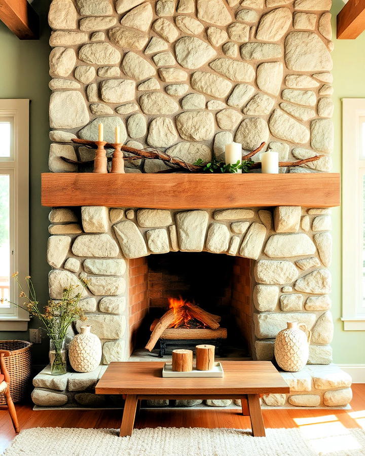 Sage Green Stone Fireplace