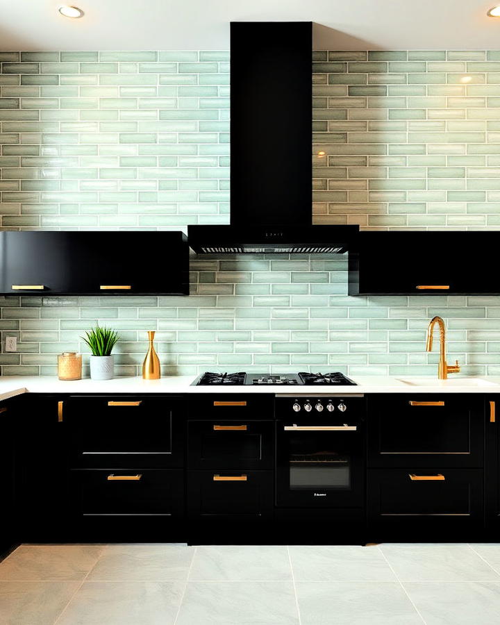 Sage Green Tiles with Black Cabinetry