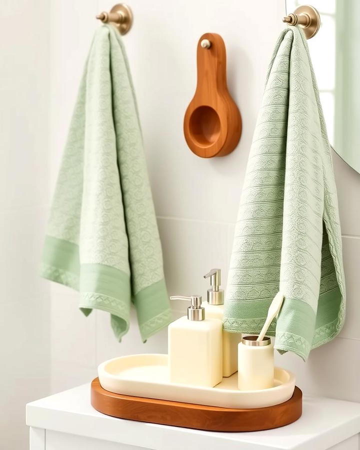 Sage Green Towels with Cream Accessories