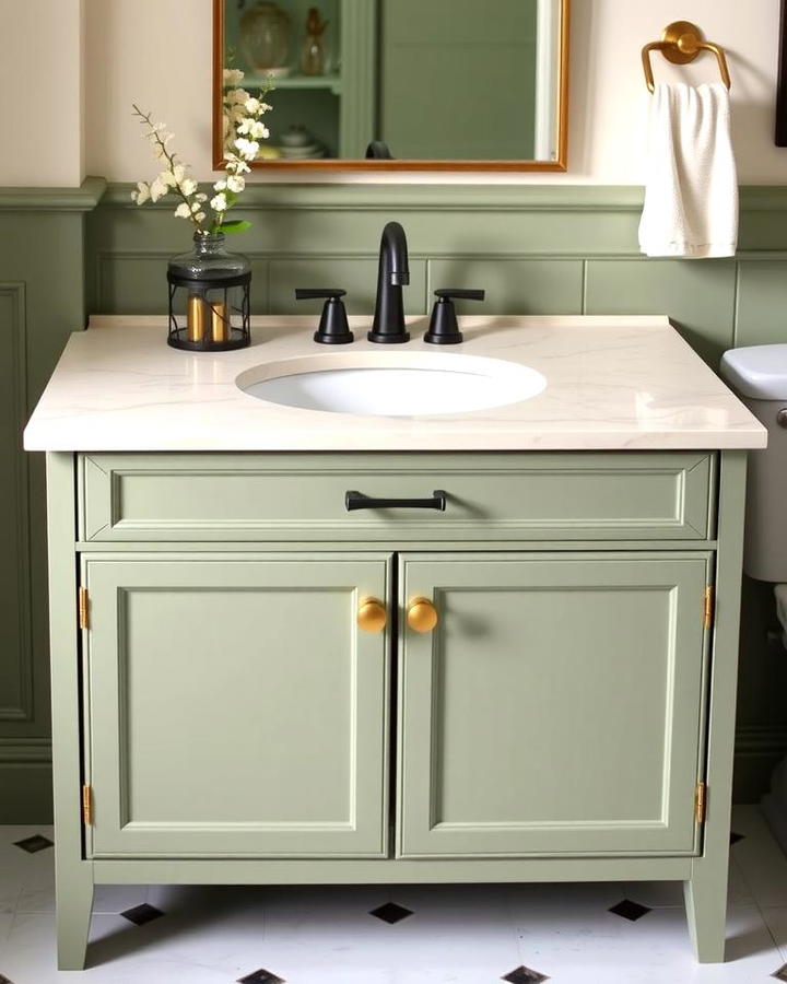 Sage Green Vanity with Cream Countertop