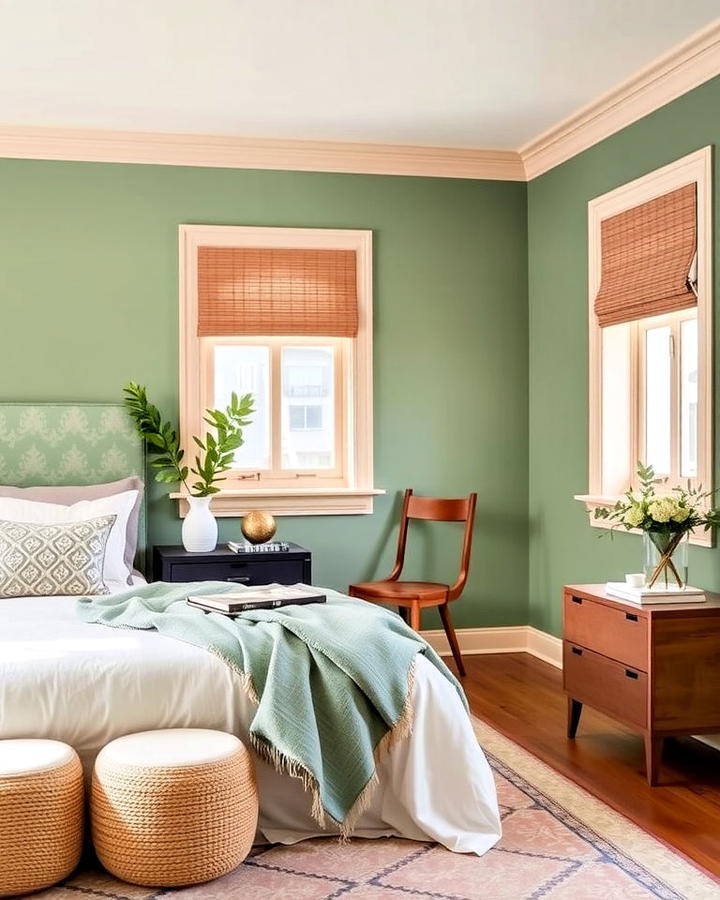 Sage Green Walls With Beige Trim Bedroom