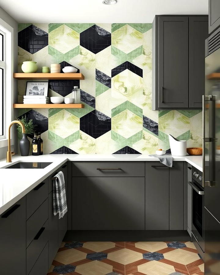 Sage Green and Black Geometric Tiles