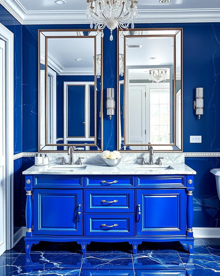 Sapphire Blue Vanity with Mirrored Accents