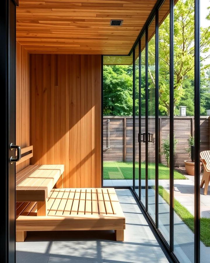 Sauna with Full Height Glass Walls