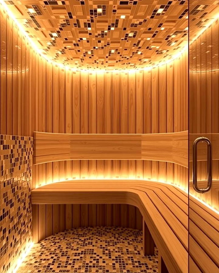 Sauna with Mosaic Tile Interior