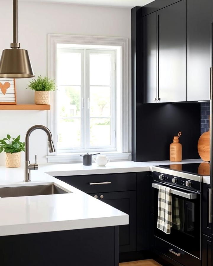 Scandinavian Black Cabinets With Matte White Countertops