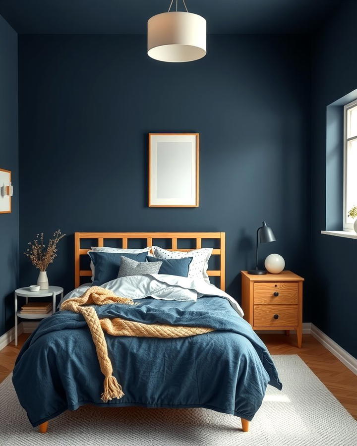 Scandinavian Inspired Dark Blue Bedroom