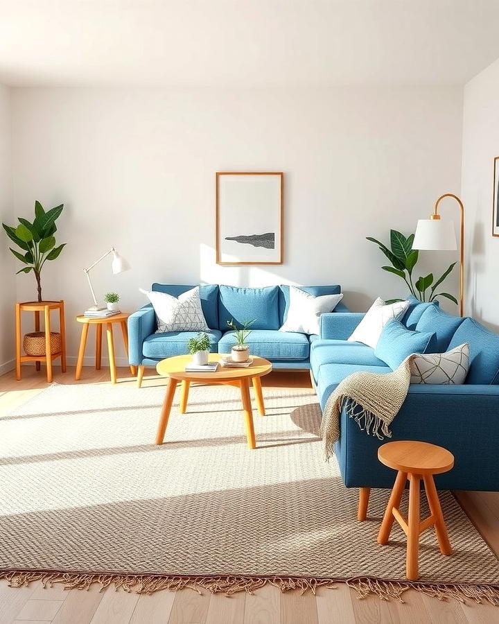 Scandinavian Style Blue Couch Living Room