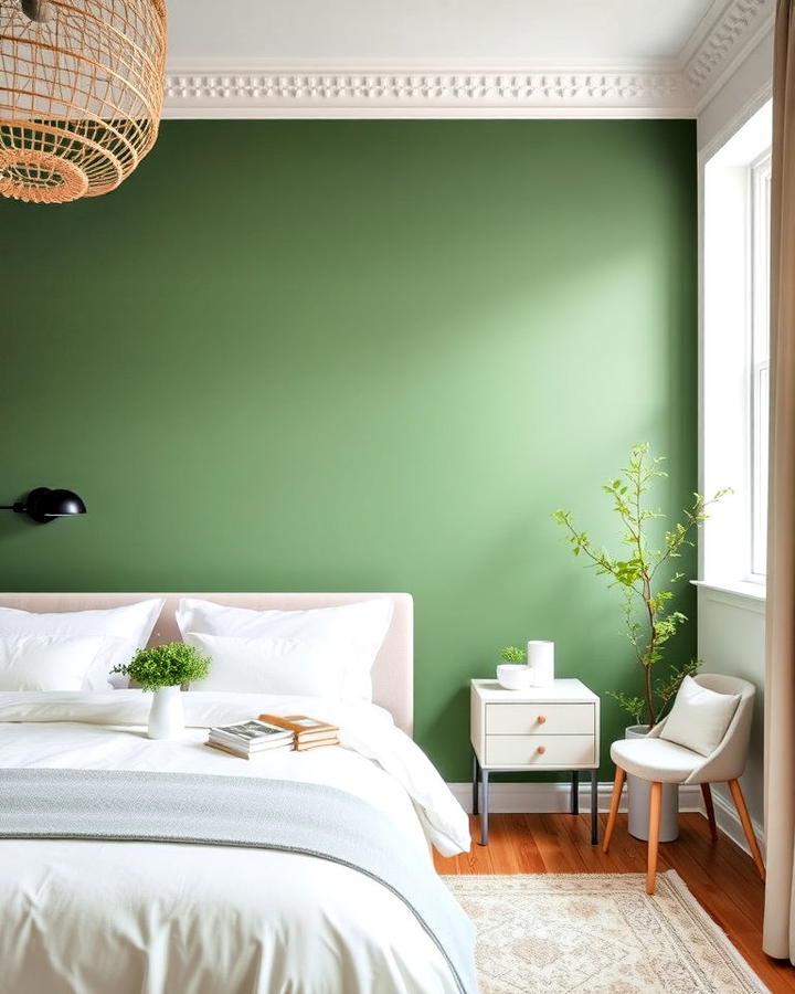 Serene Green Accent Wall Bedroom