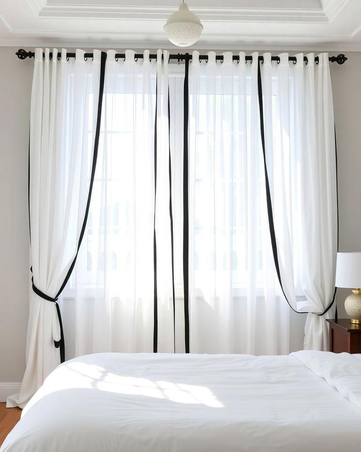 Sheer White Curtains with Black Trim