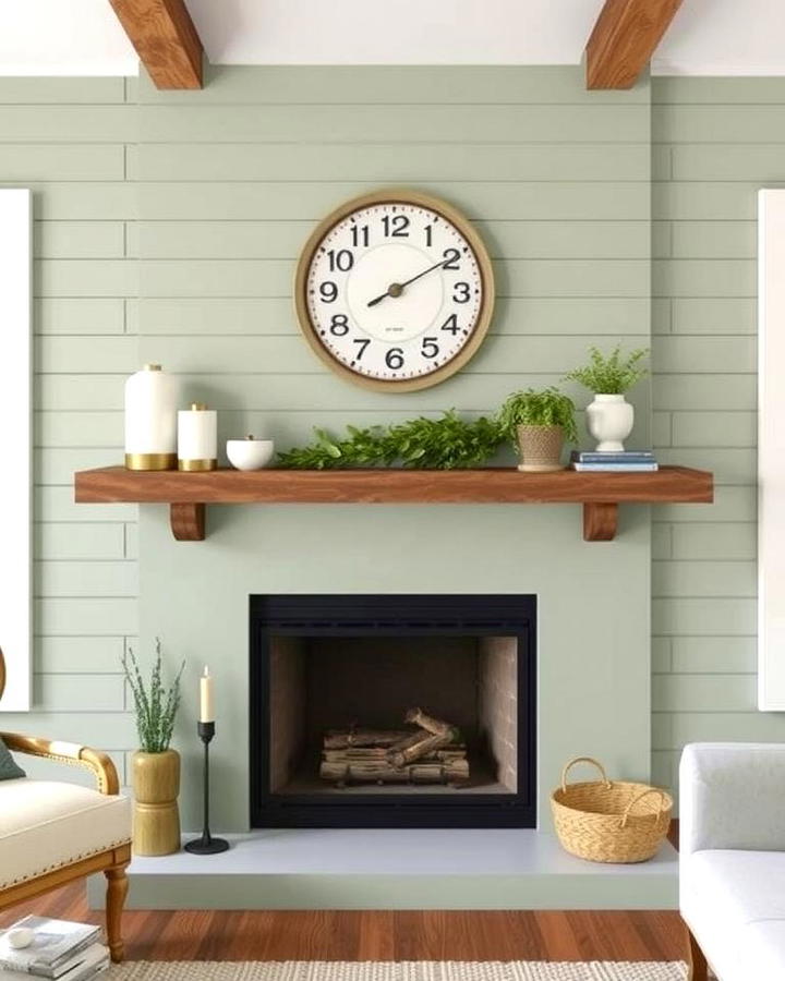 Shiplap Sage Green Fireplace Wall