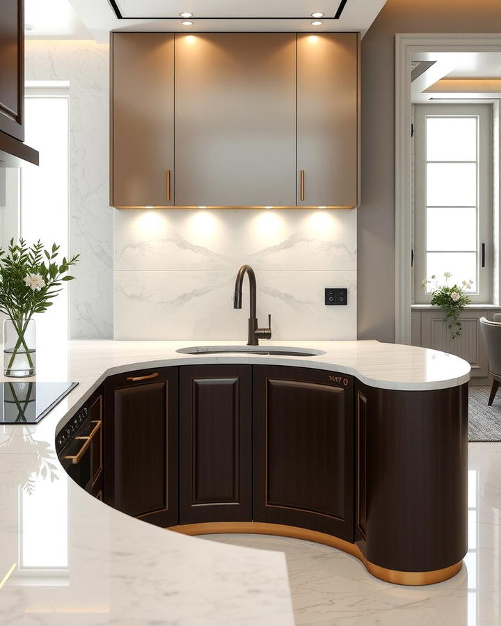 Showcasing Elegance with a Corner Sink and Curved Countertop