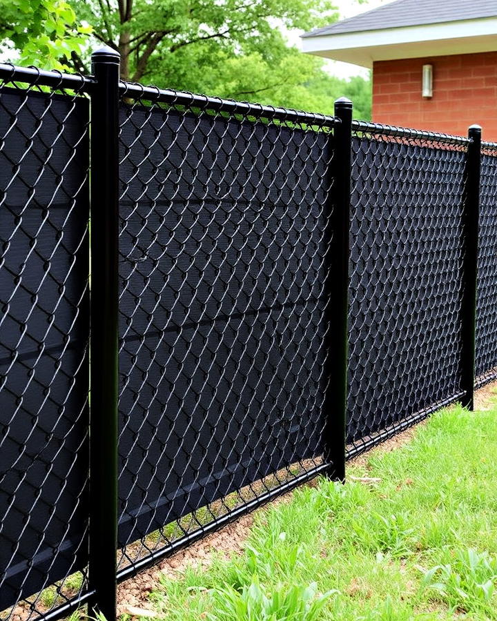 Simple Black Chain link Fence With Privacy Slats