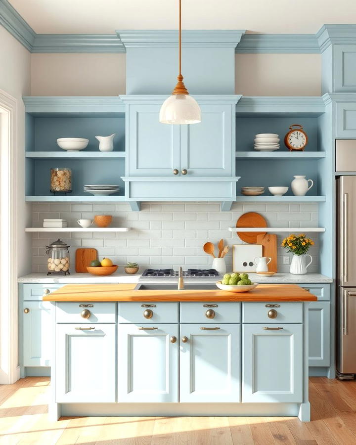 Sky Blue Island with Open Shelving