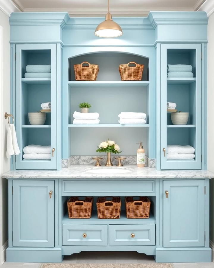 Sky Blue Vanity with Open Shelving