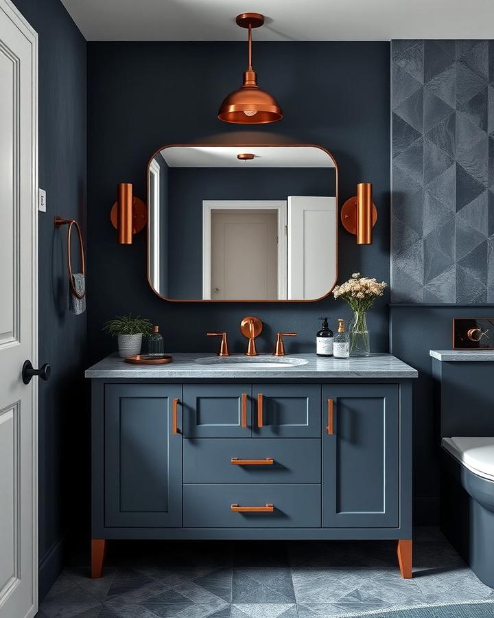 Slate Blue Vanity with Copper Accents