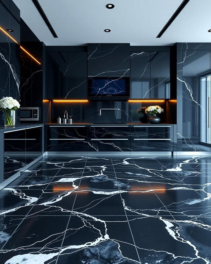 Sleek Black Marble with Veining