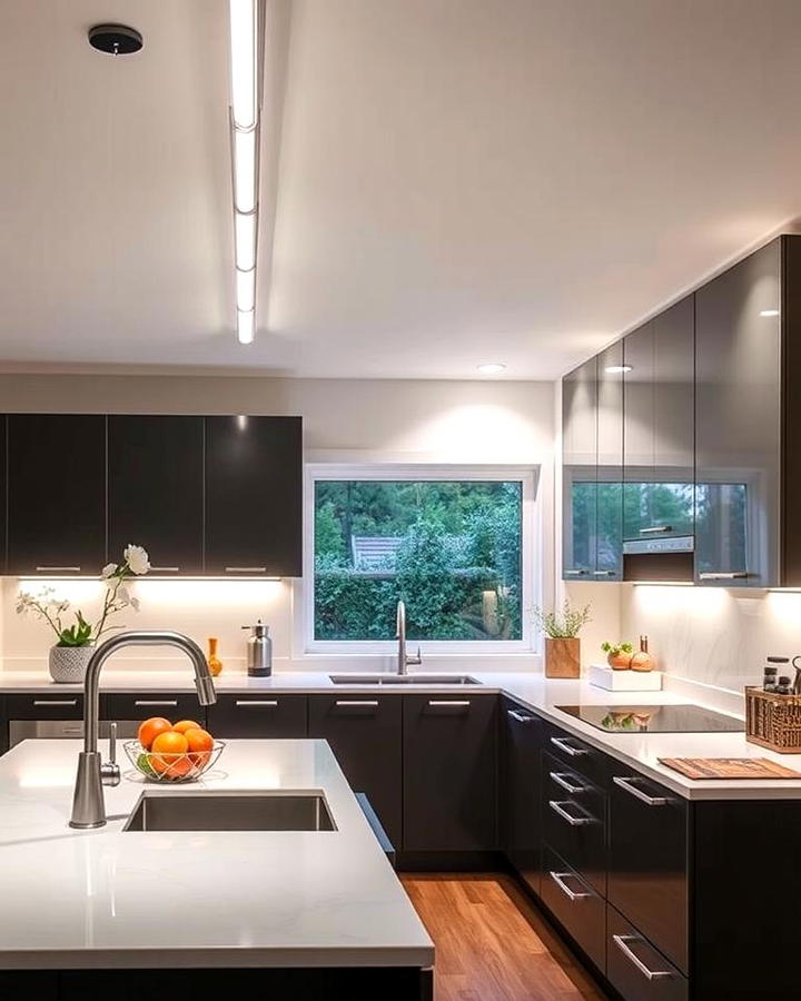 Sleek Linear Track Lighting for Minimalist Kitchens