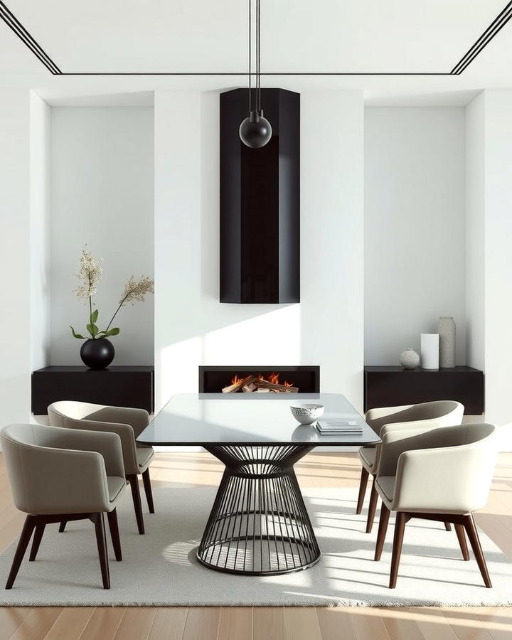 Sleek Modern Fireplace for Minimalist Dining