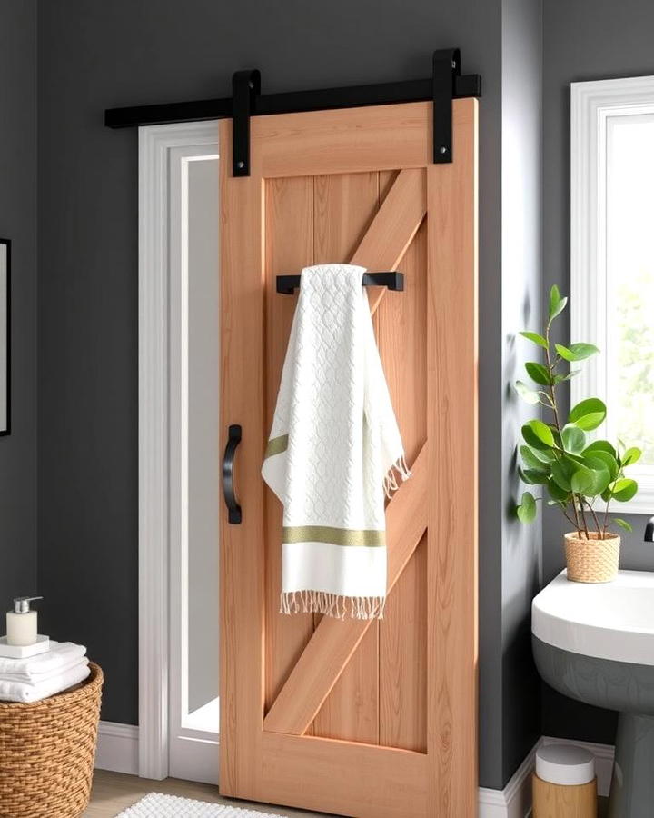 Sliding Barn Door with Built In Towel Rack