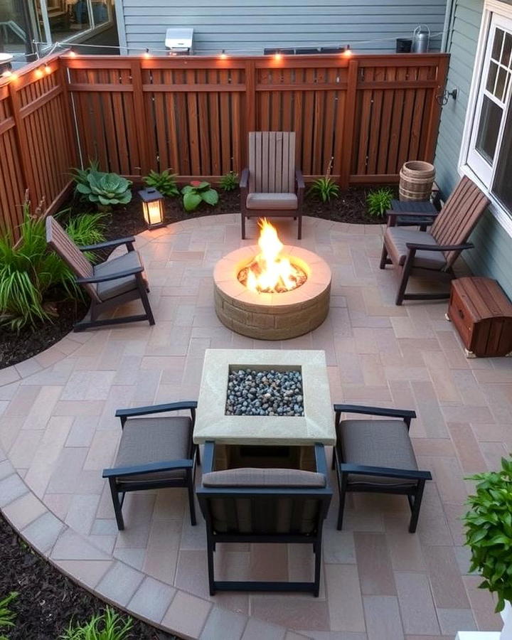 Small Stamped Concrete Patio with Compact Fire Pit