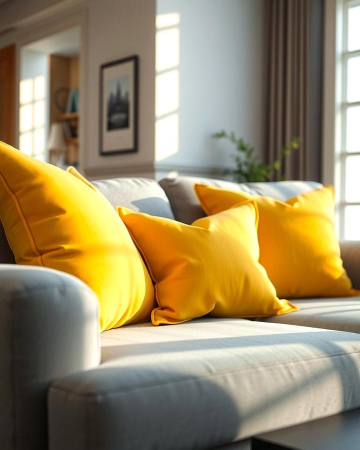 Soft Grey Sofa with Yellow Cushions