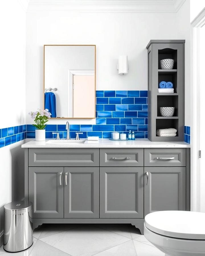 Sophisticated Gray Vanity with Blue Accents