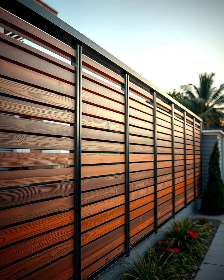 Sophisticated Lines with Wood Slats and Horizontal Metal Bars