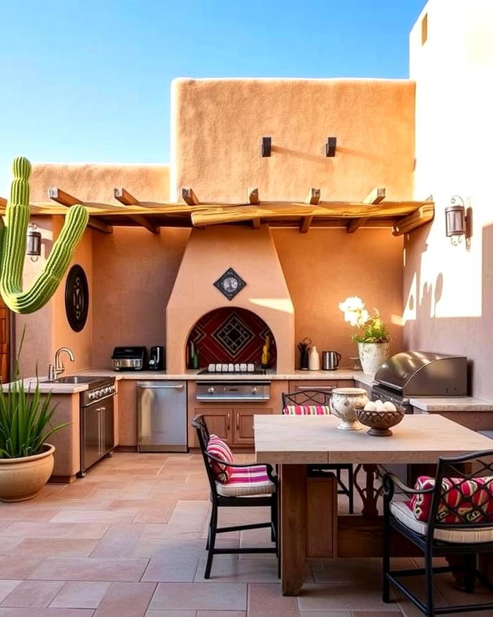 Southwestern Stucco Kitchen with Adobe Influence