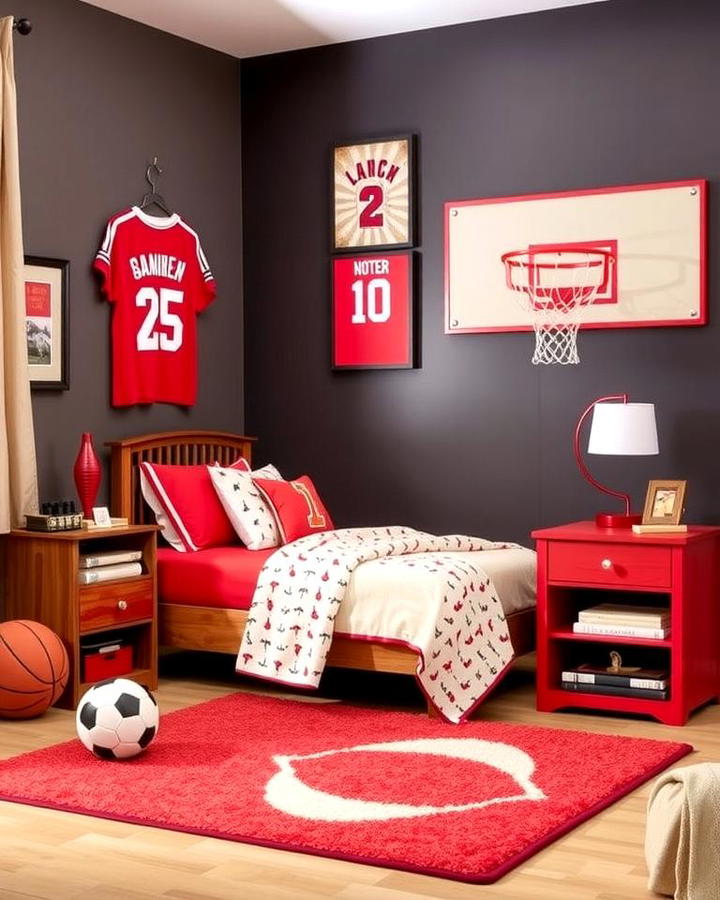 Sports Themed Decor with Red Accents