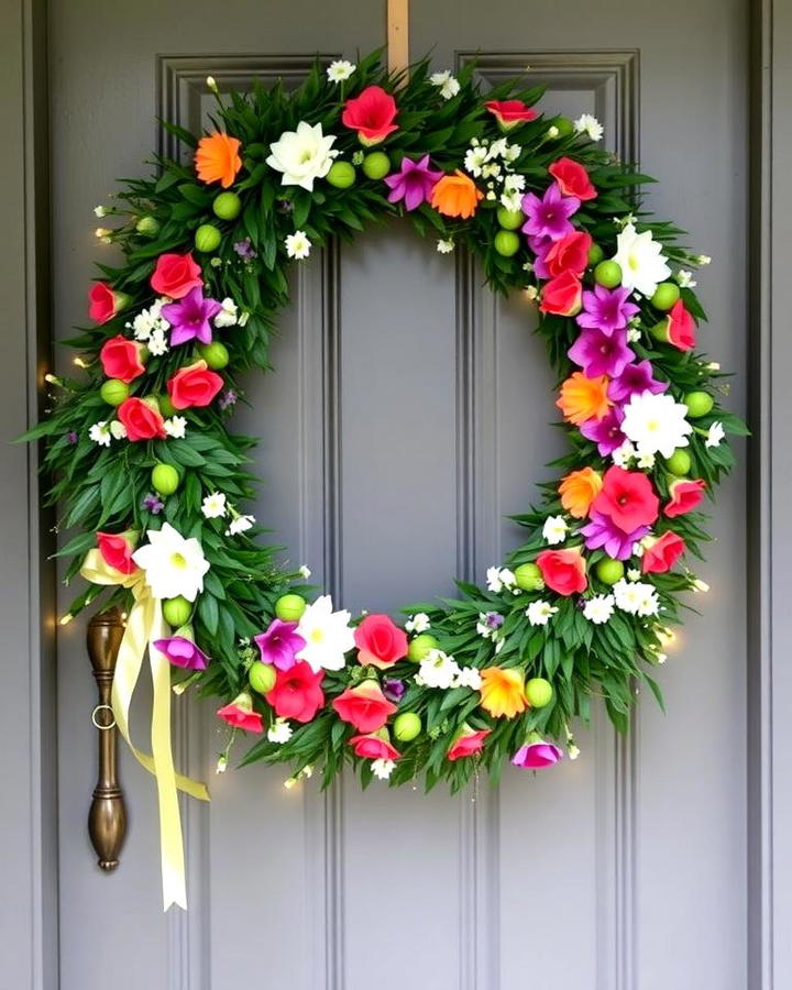 Spring Garland with Greenery and Flowers