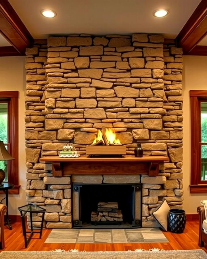 Stacked Stone Fireplace