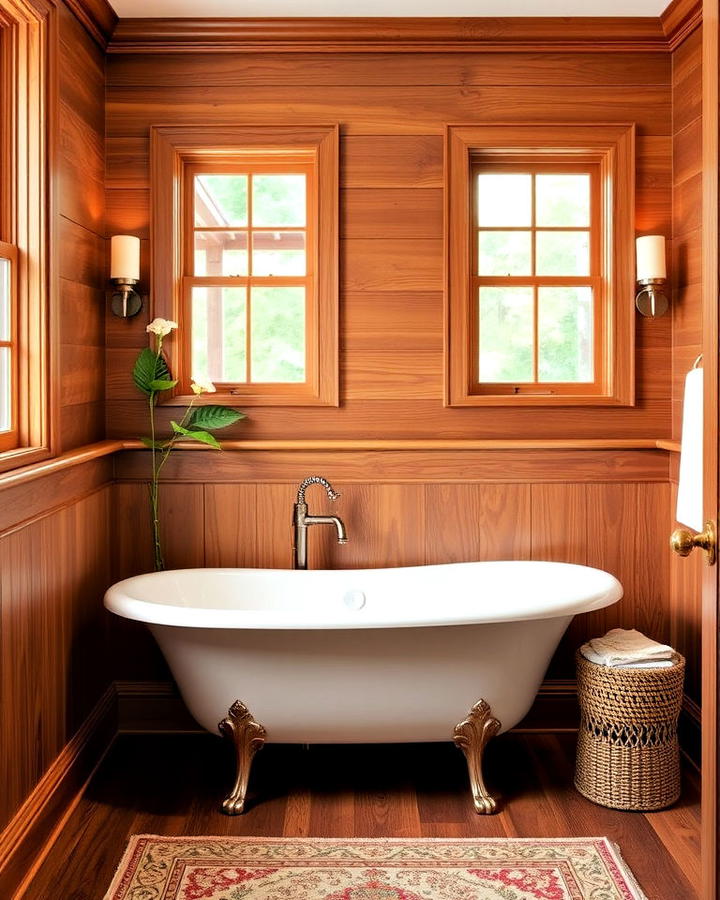 Stained Wood Bathroom Wainscoting